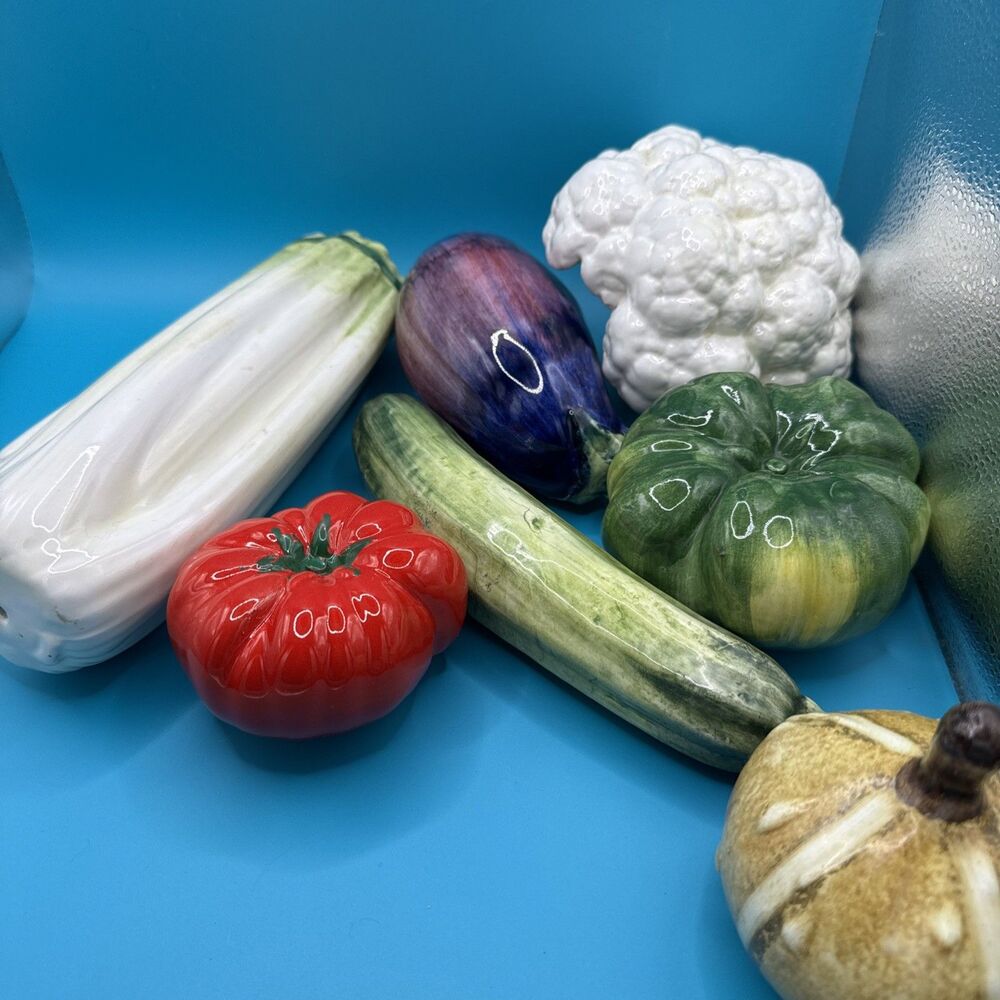 Vintage Italian Majolica Ceramic Vegetables Lot of 7 Hand Painted Trompe L'oeil